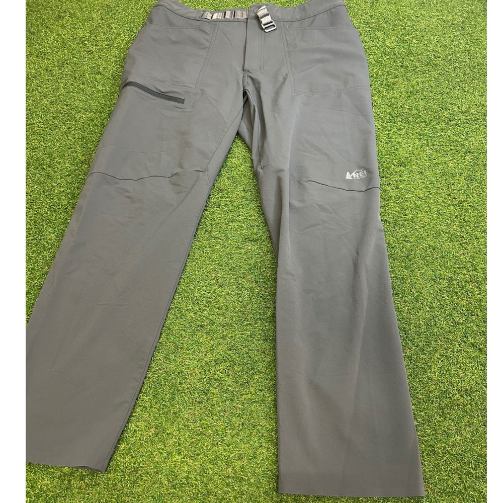 REI Co-op Mens Gray Technical Hiking Pants Built-in Belt Size 35x31